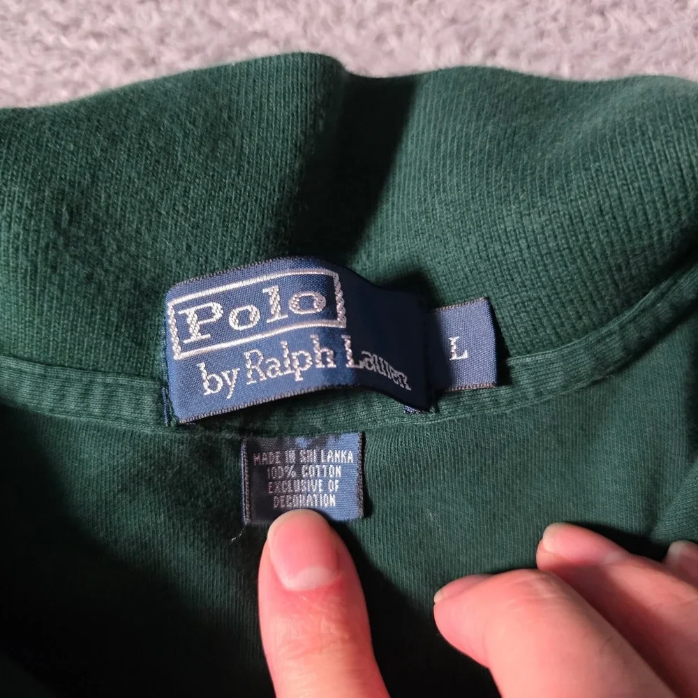 Polo Ralph Lauren Mens L Long Sleeve Polo Shirt Green Red Pony Logo Cotton Pique